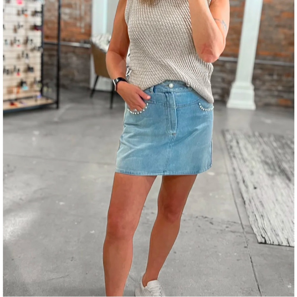 Pearl Denim Mini Skirt